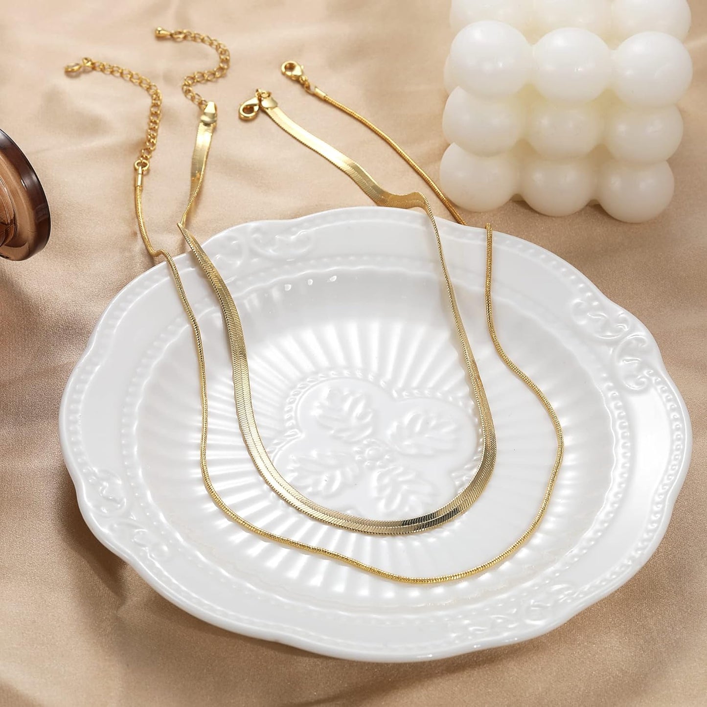 Snazlo Daily – 18K Gold Plated Necklace Set | Snake Chain + Herringbone | Elegant Jewelry Gift for Women