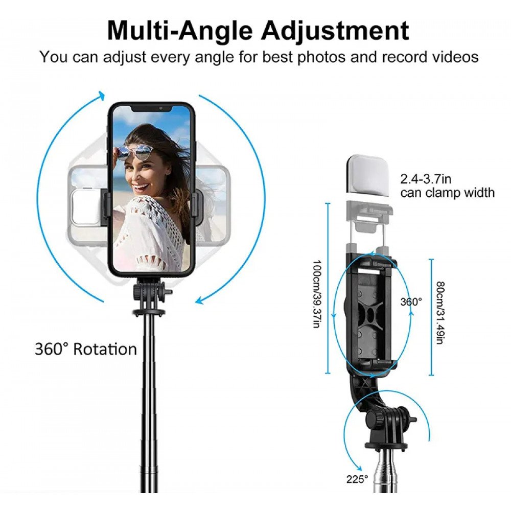 Snazlo Daily – 3-in-1 LED Selfie Stick Tripod | Wireless Remote & Fill Light for All Smartphones (Black)
