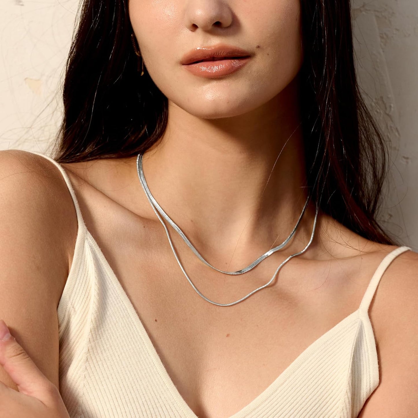 Snazlo Daily – 18K Gold Plated Necklace Set | Snake Chain + Herringbone | Elegant Jewelry Gift for Women